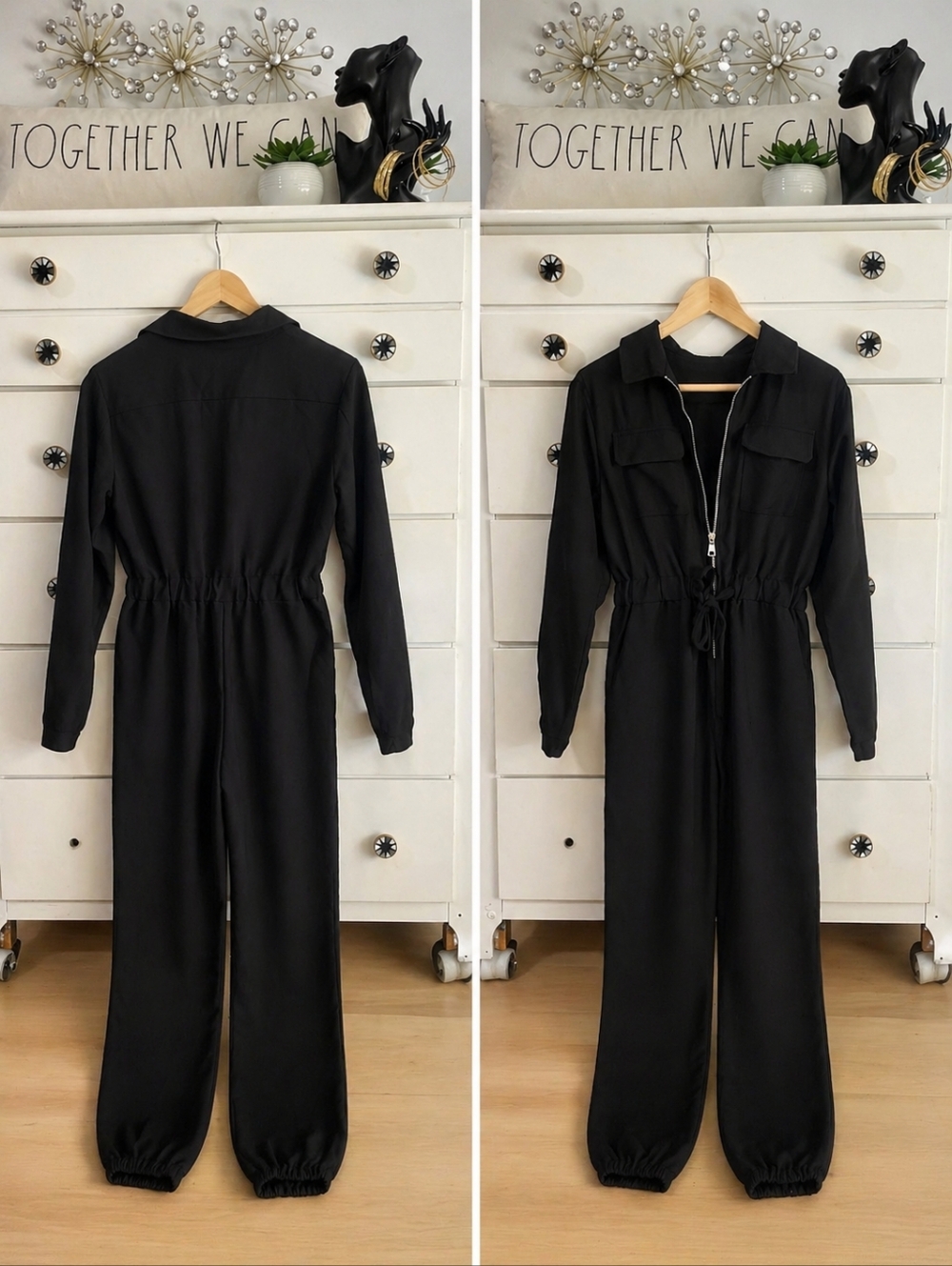 Cupshe Black Utility Jumpsuit – Size Small NWT | Elastic Waist, Street Chic Stap - Picture 2 of 11